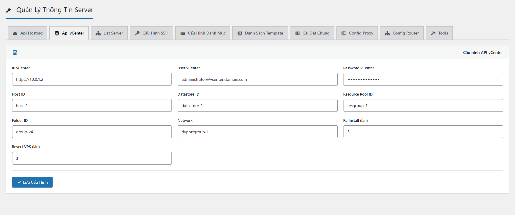 Cấu hình vCenter API