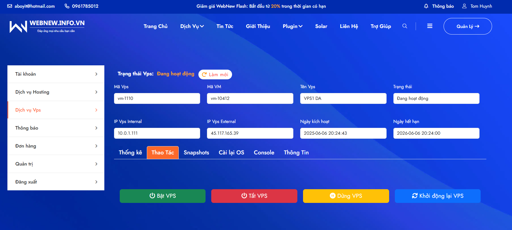 Các thao tác điều khiển VPS
