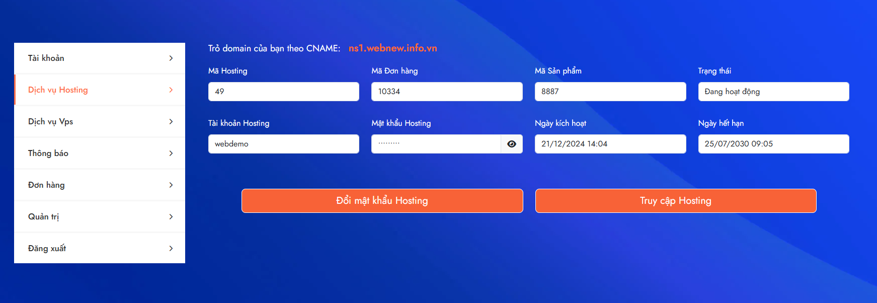 Chi tiết Hosting Package