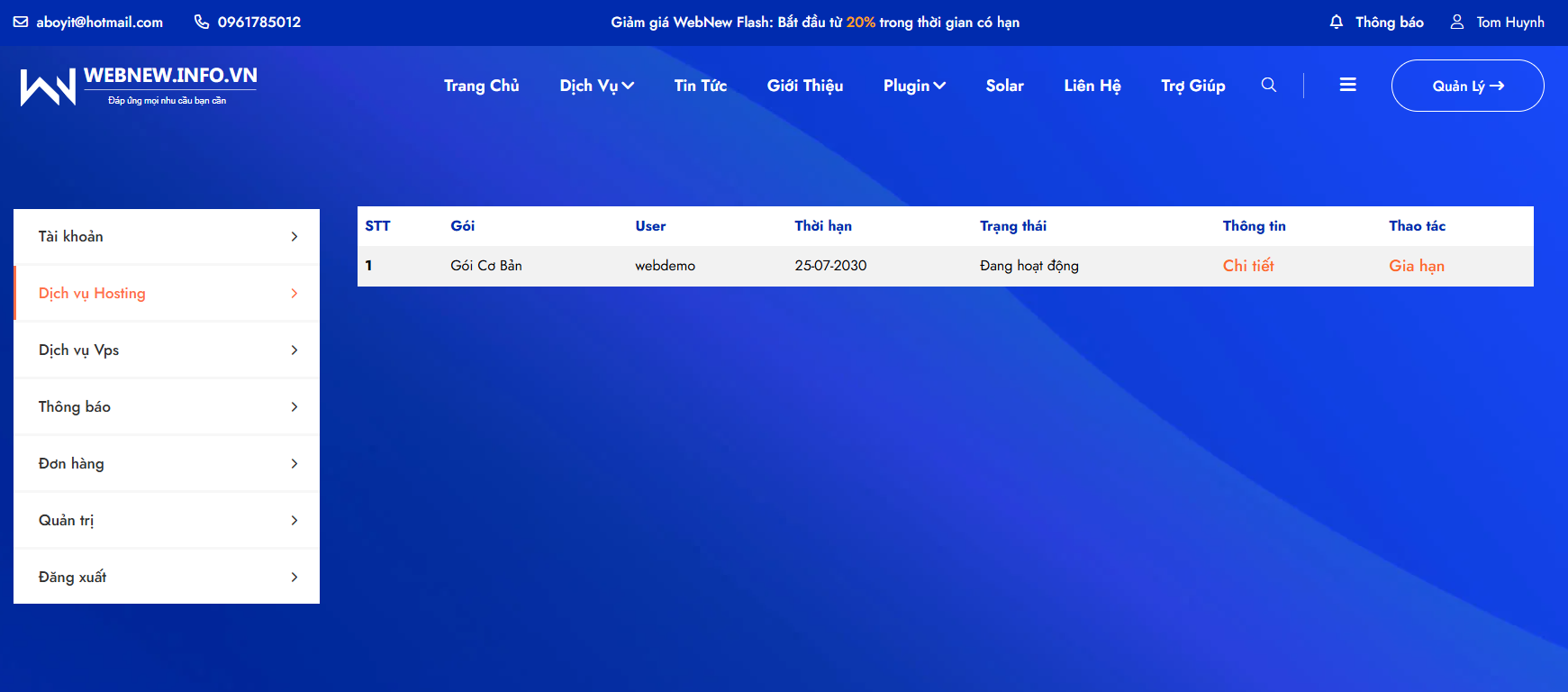 Danh sách Hosting của khách hàng