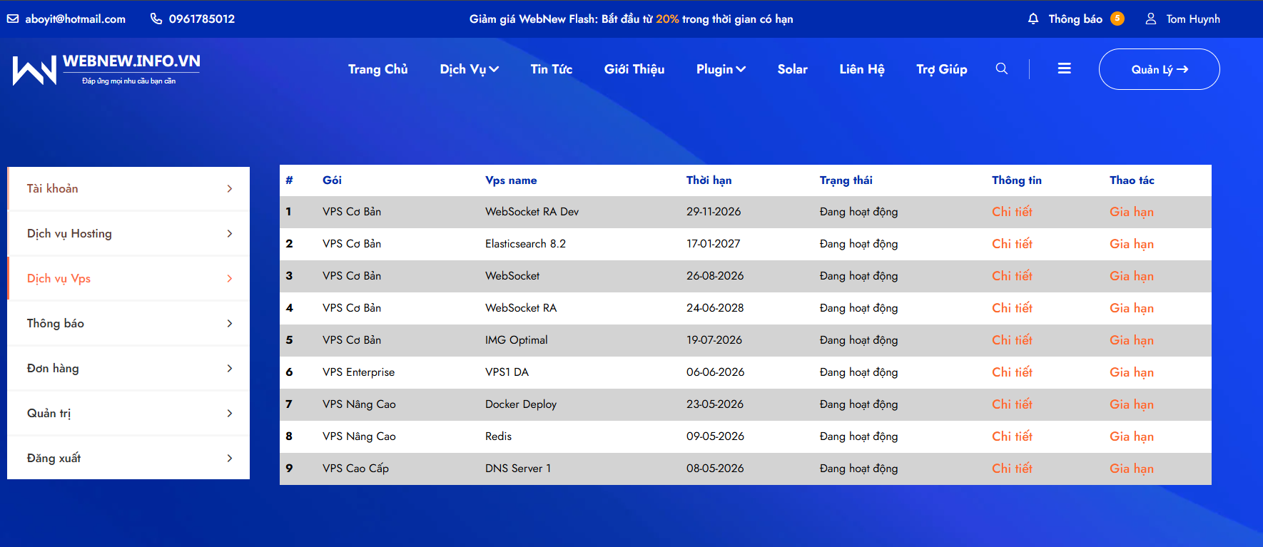 Danh sách VPS của khách hàng