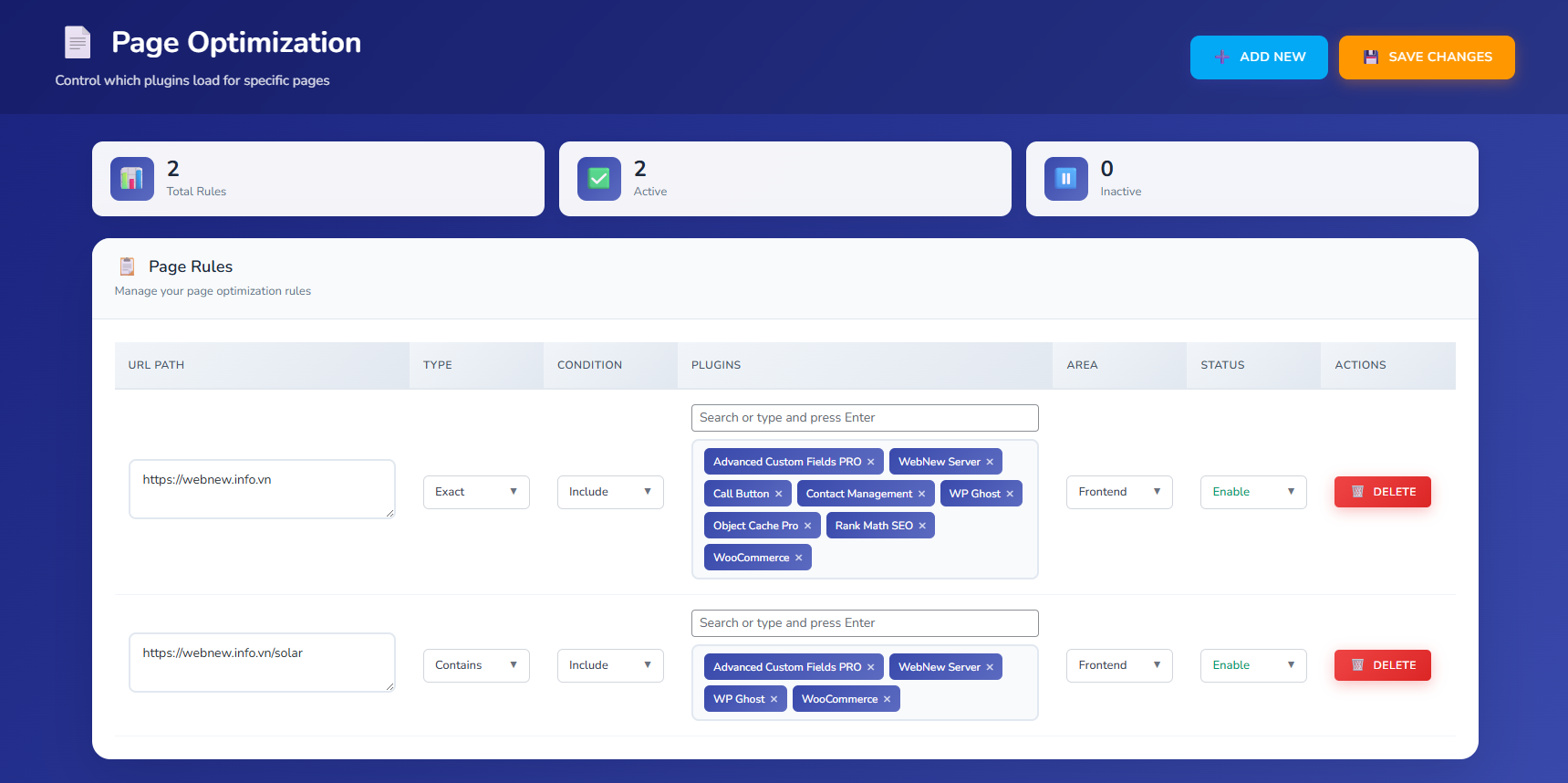 Giao diện Page Optimal