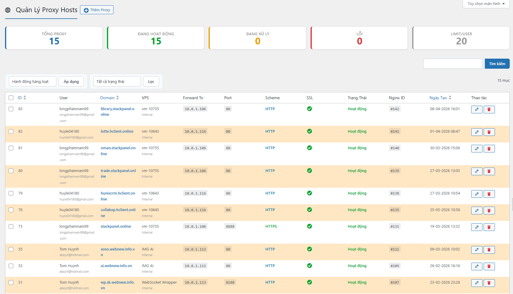 Quản lý danh sách Proxy Domain