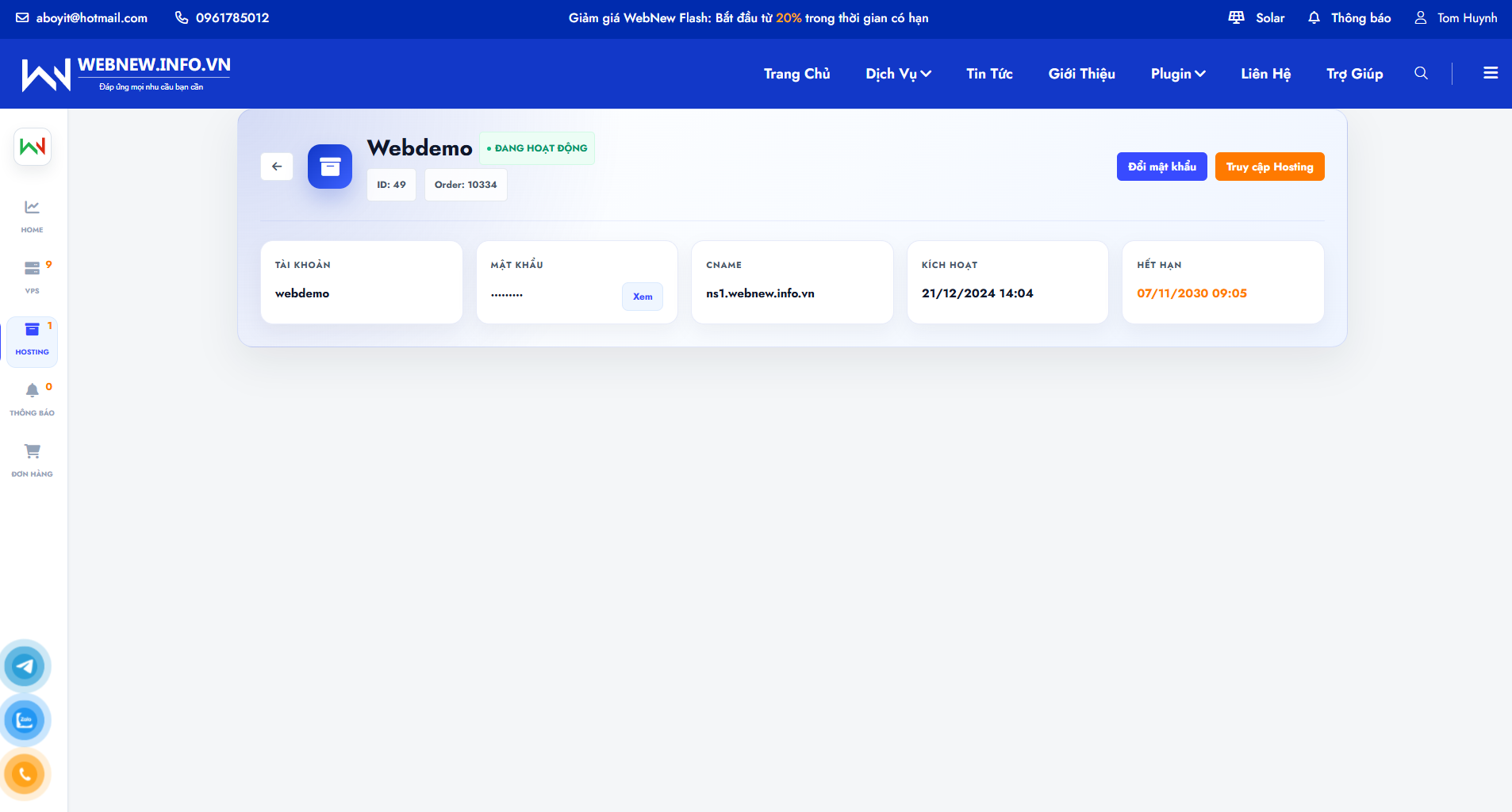 Chi tiết Hosting Package