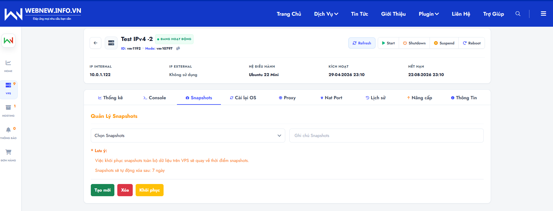 Quản lý Snapshot VPS