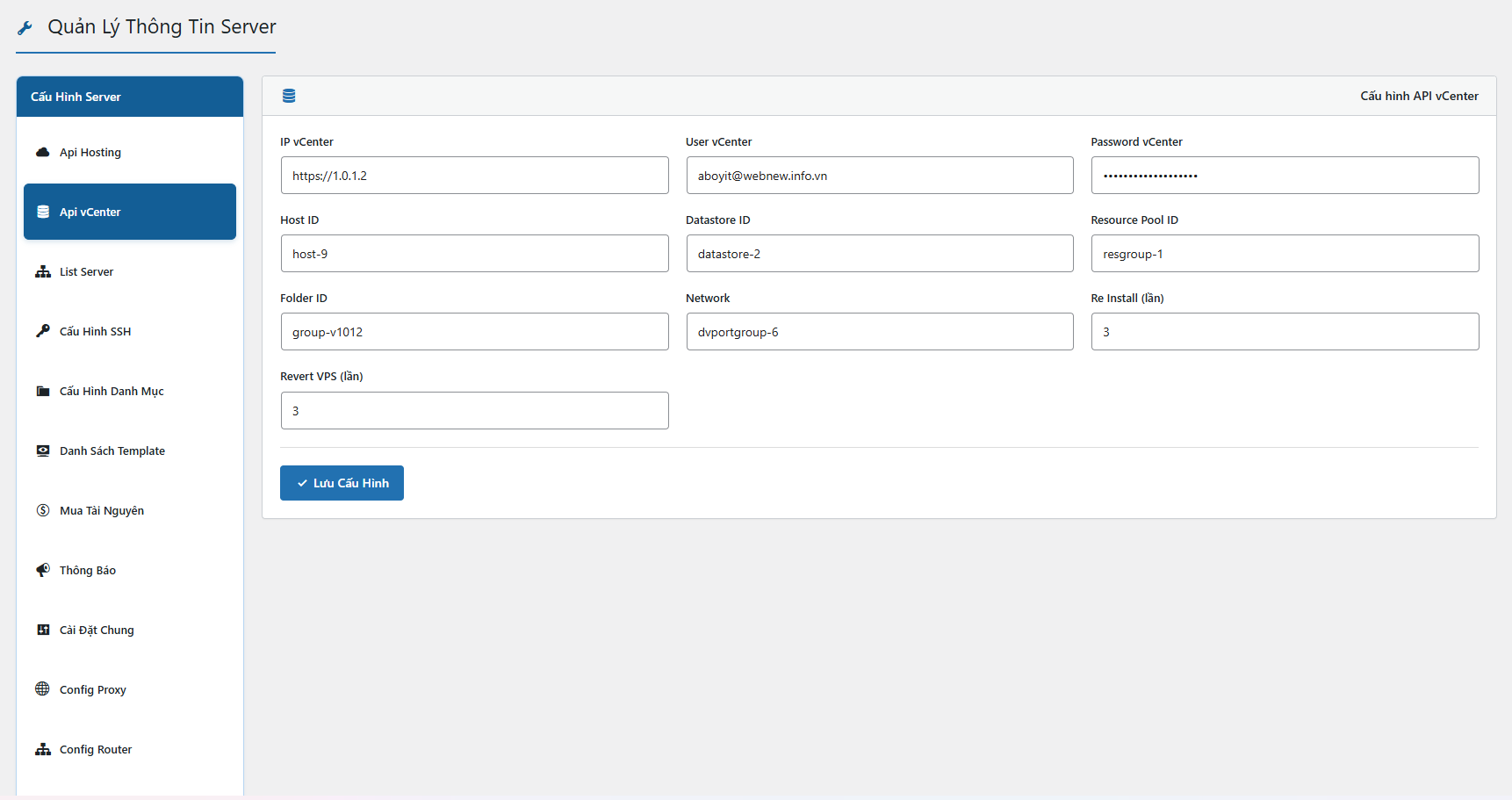 Cấu hình vCenter API